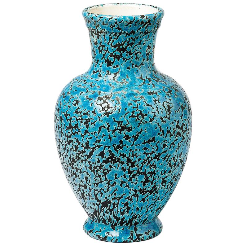 Decorative and Precious Midcentury Ceramic Blue Vase Dated 1965