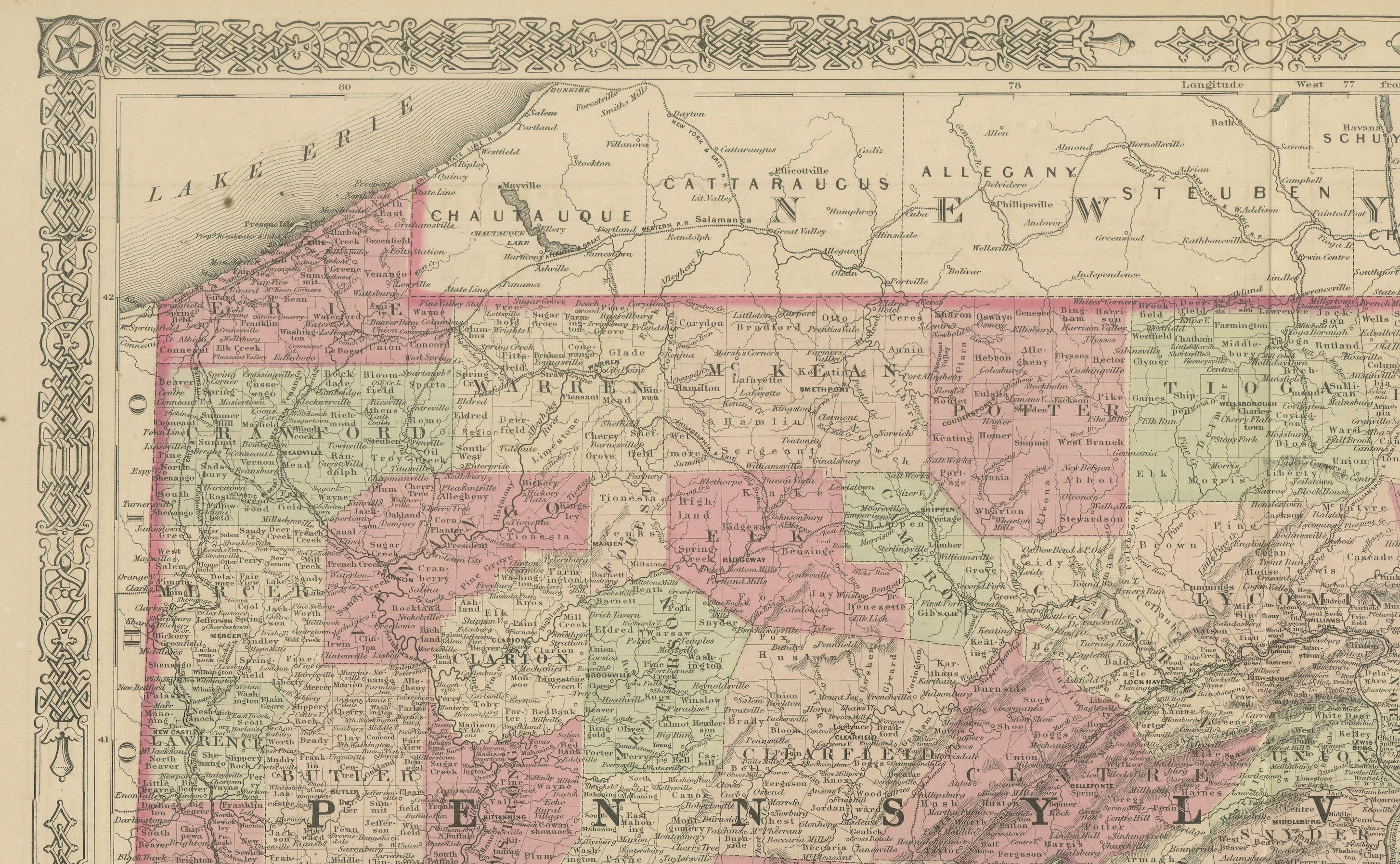 Papier Carte historique de la guerre civile de 1864 de la Pennsylvanie et du New Jersey avec accent sur la côte en vente
