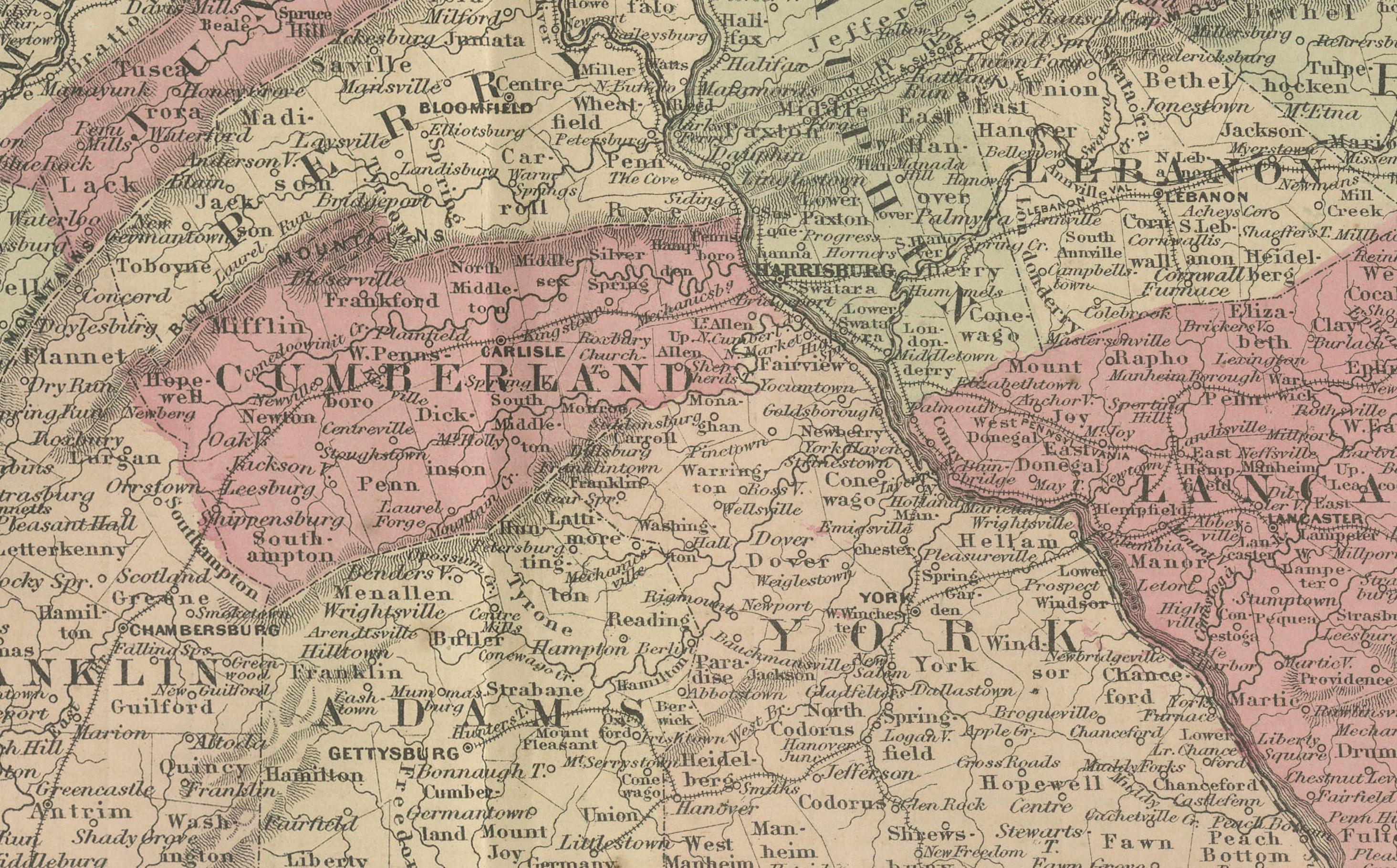 Carte historique de la guerre civile de 1864 de la Pennsylvanie et du New Jersey avec accent sur la côte en vente 2