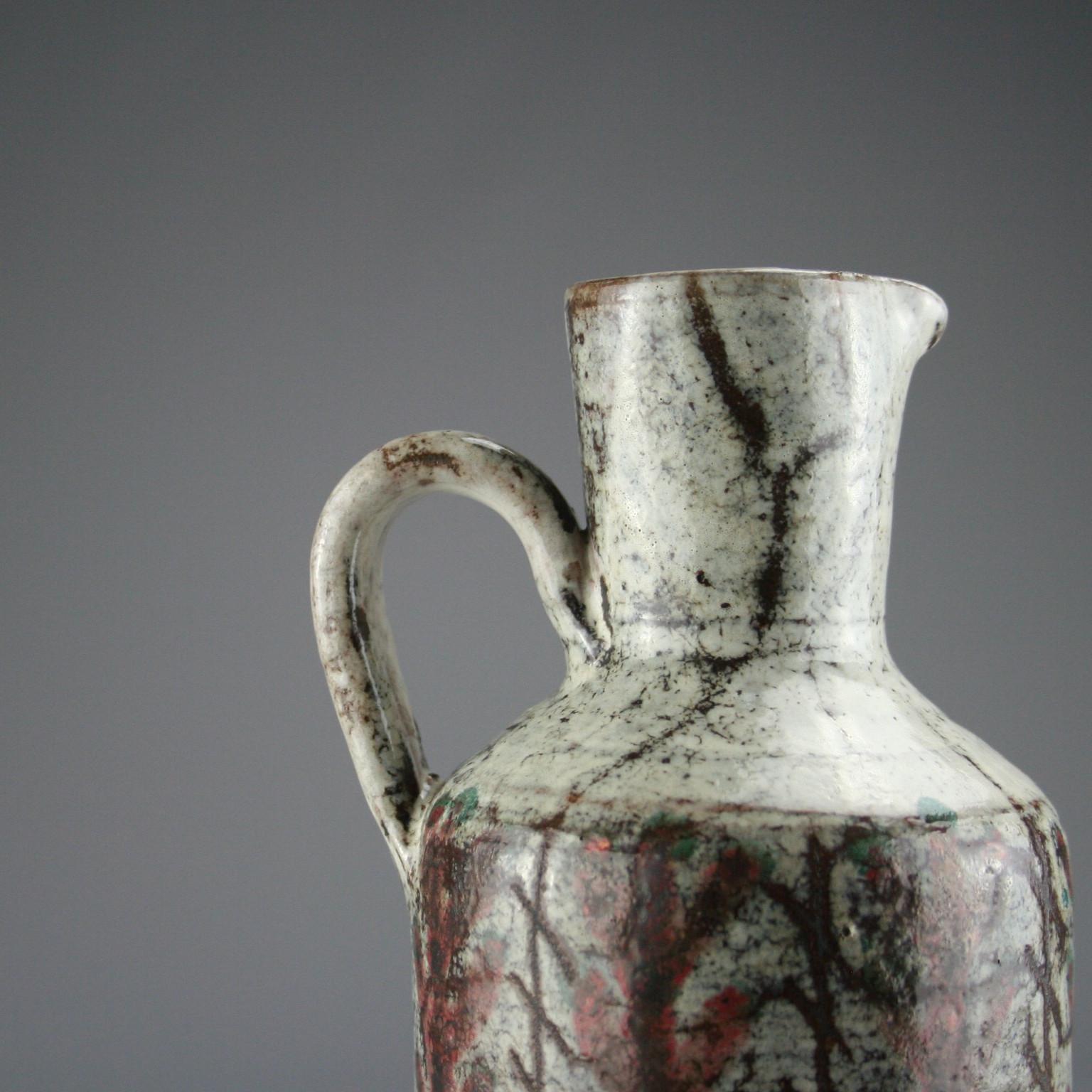 Hand-Painted Decorative and Rustic Pitcher, Gustave Reynaud, 1950s For Sale