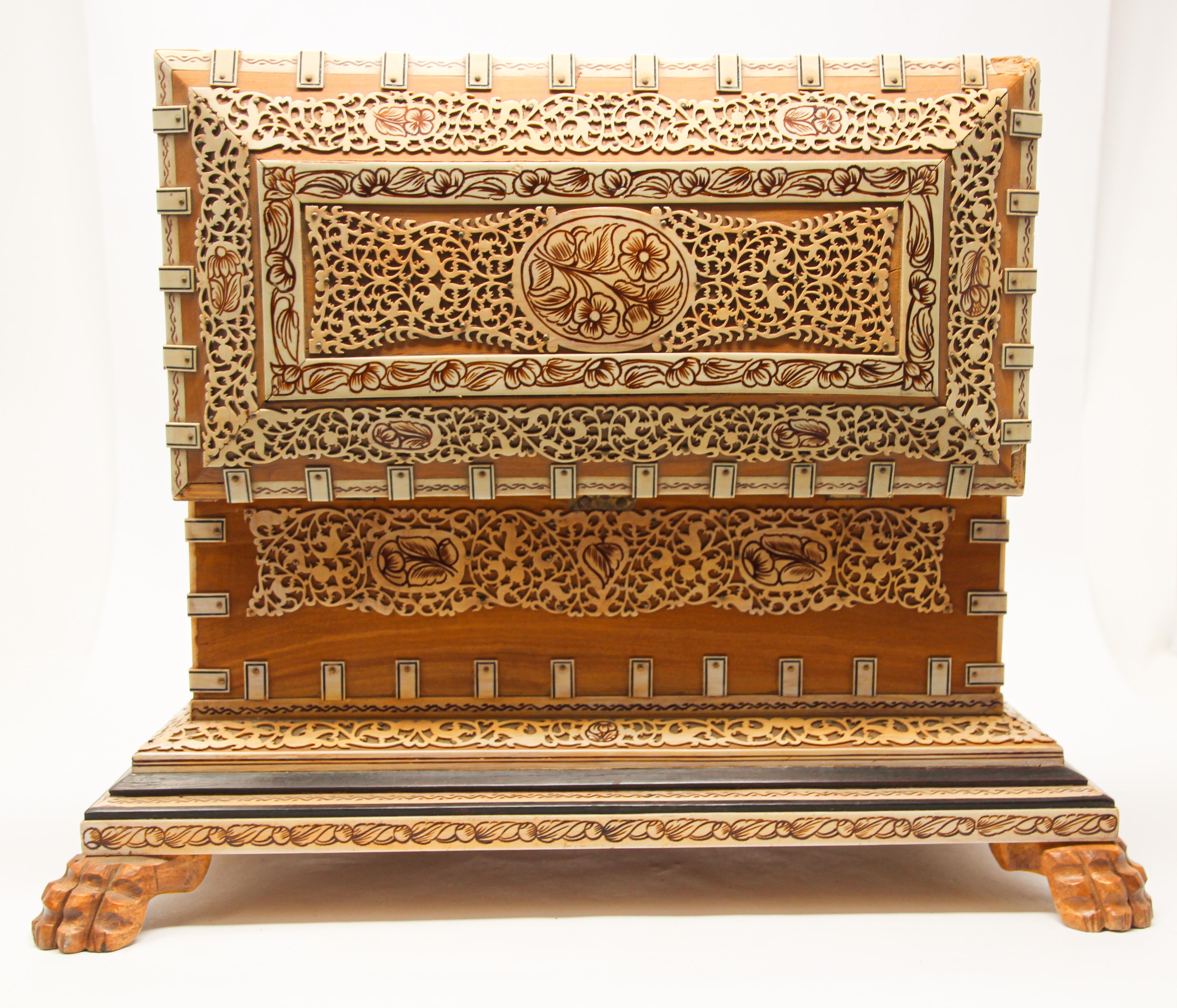 Decorative Anglo-Indian Mughal Style Overlay Footed Box 9