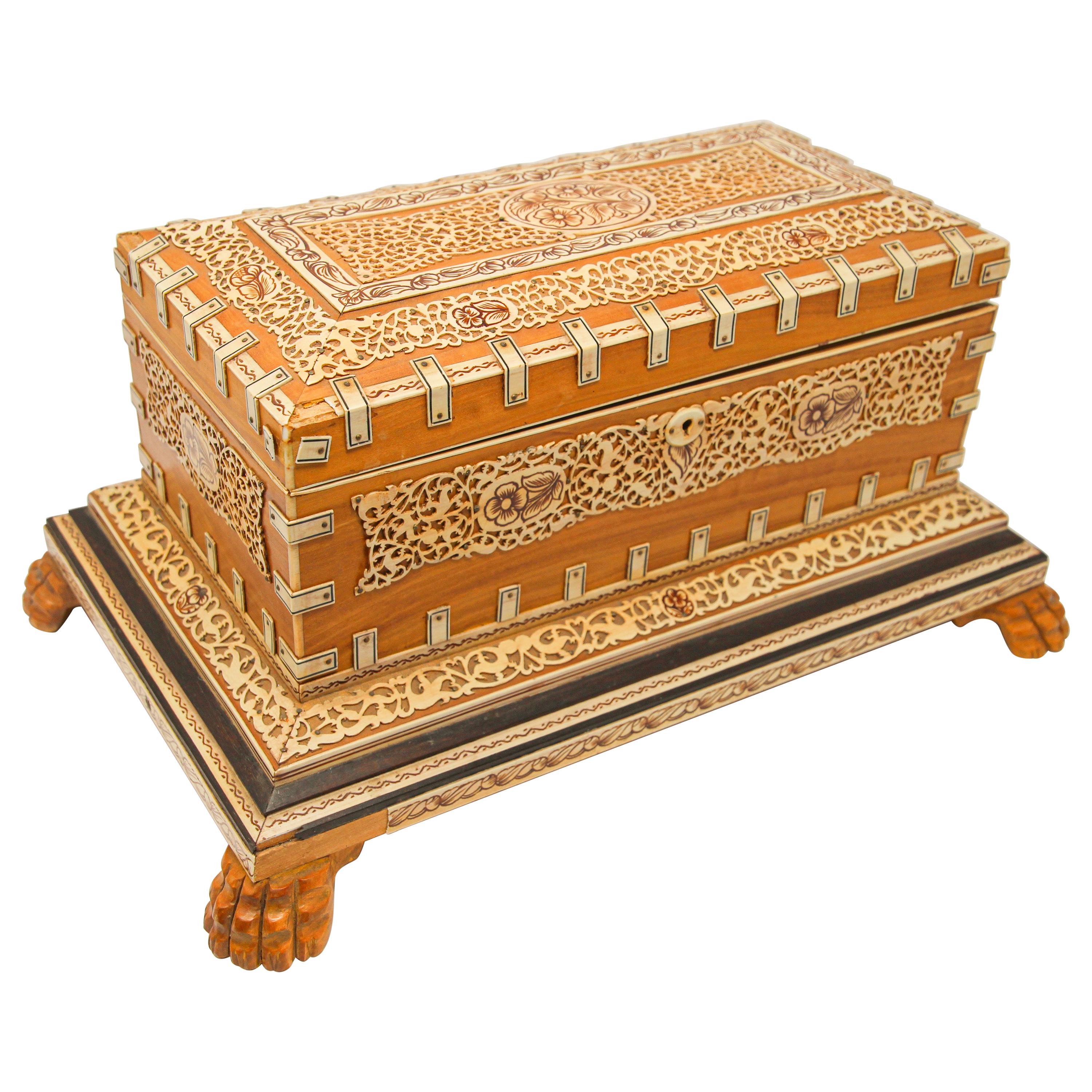 Decorative Anglo-Indian Mughal Style Overlay Footed Box