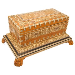 Retro Decorative Anglo-Indian Mughal Style Overlay Footed Box