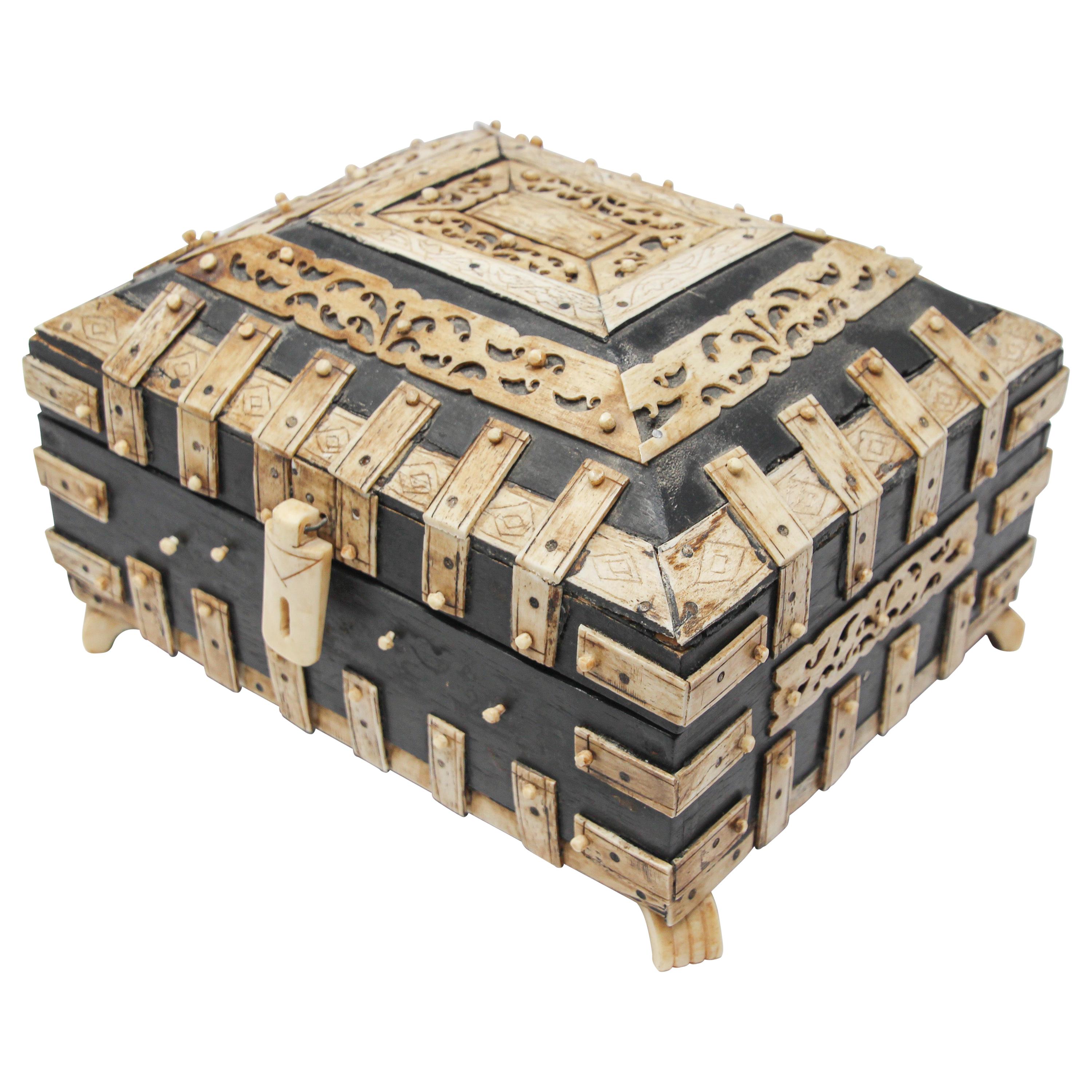 Decorative Anglo-Indian Overlay Footed Box