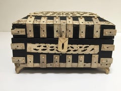 Anglo-Indian Vizagapatam Bombay Mughal Style Footed Box With Bone Overlay