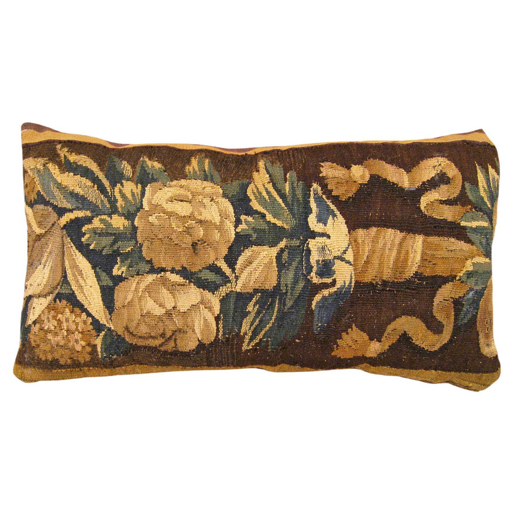 Decorative Antique 18th Century Tapestry Pillow with Floral Elements Allover For Sale
