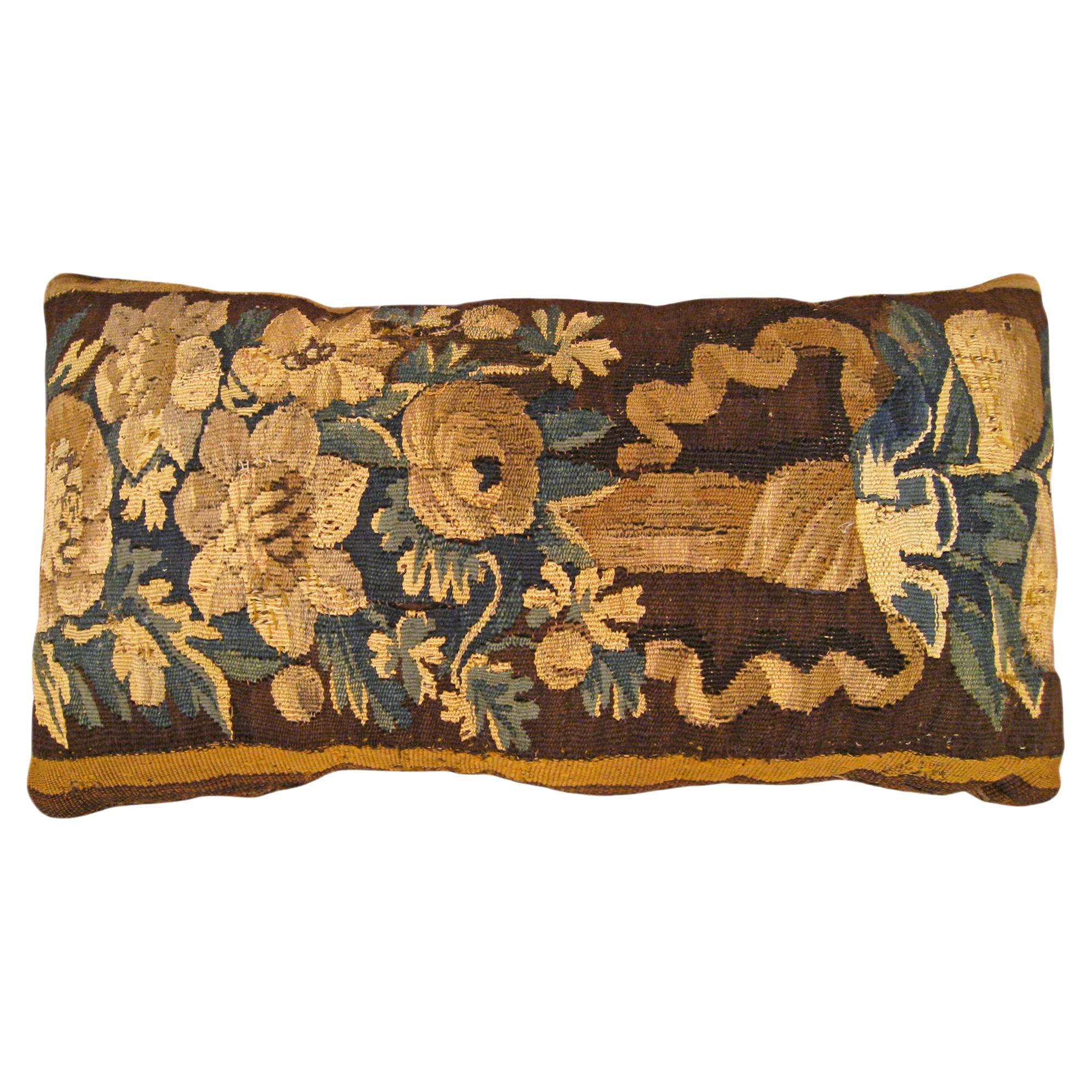 Decorative Antique 18th Century Tapestry Pillow with Floral Elements Allover For Sale