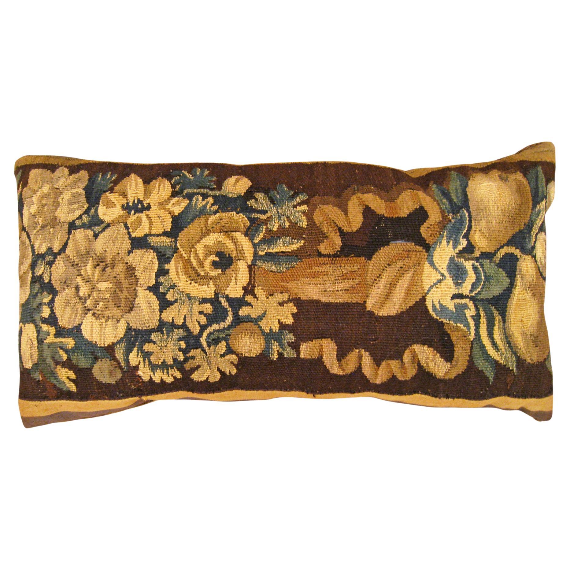 Decorative Antique 18th Century Tapestry Pillow with Floral Elements Allover