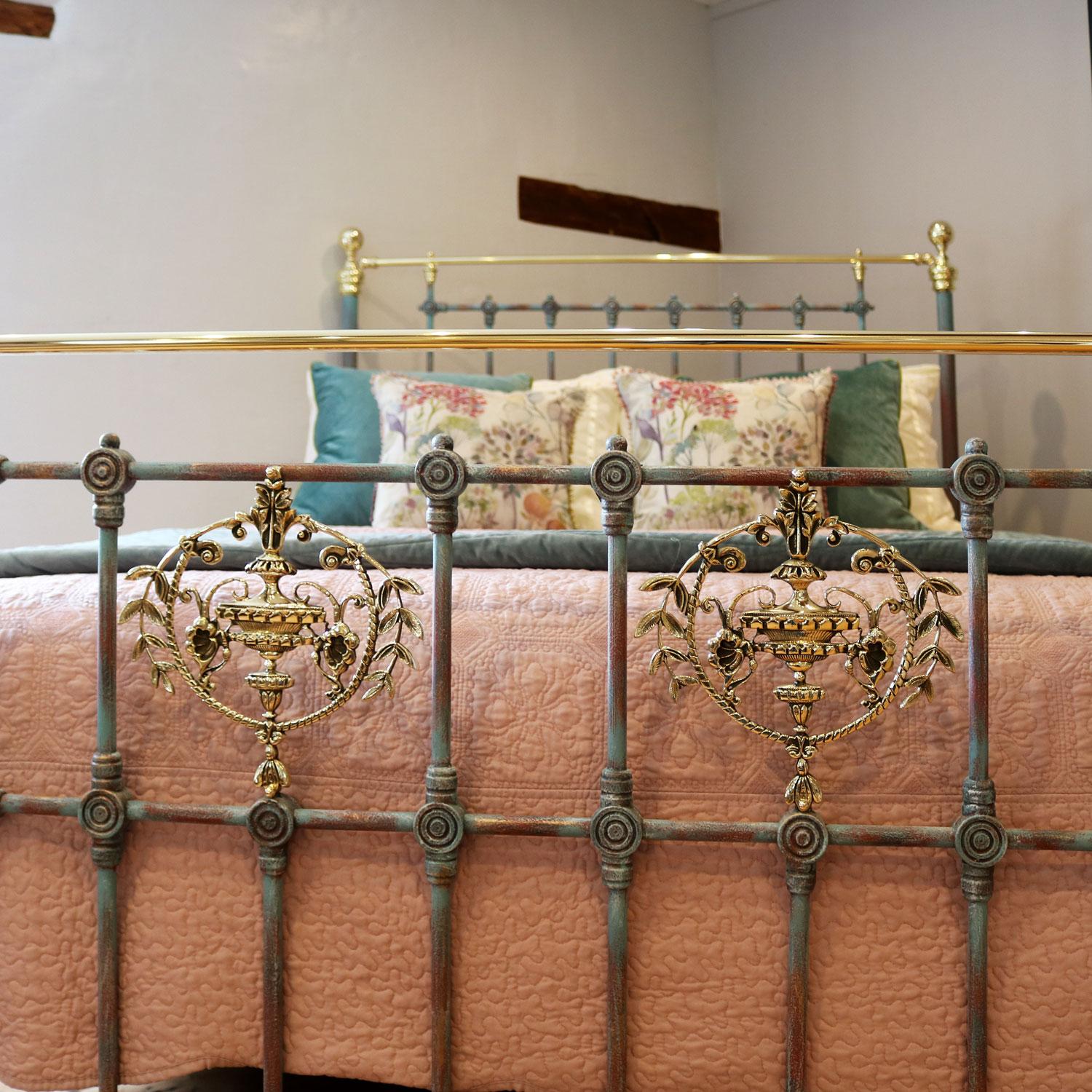 English Decorative Antique Bed in Blue Verdigris MK234