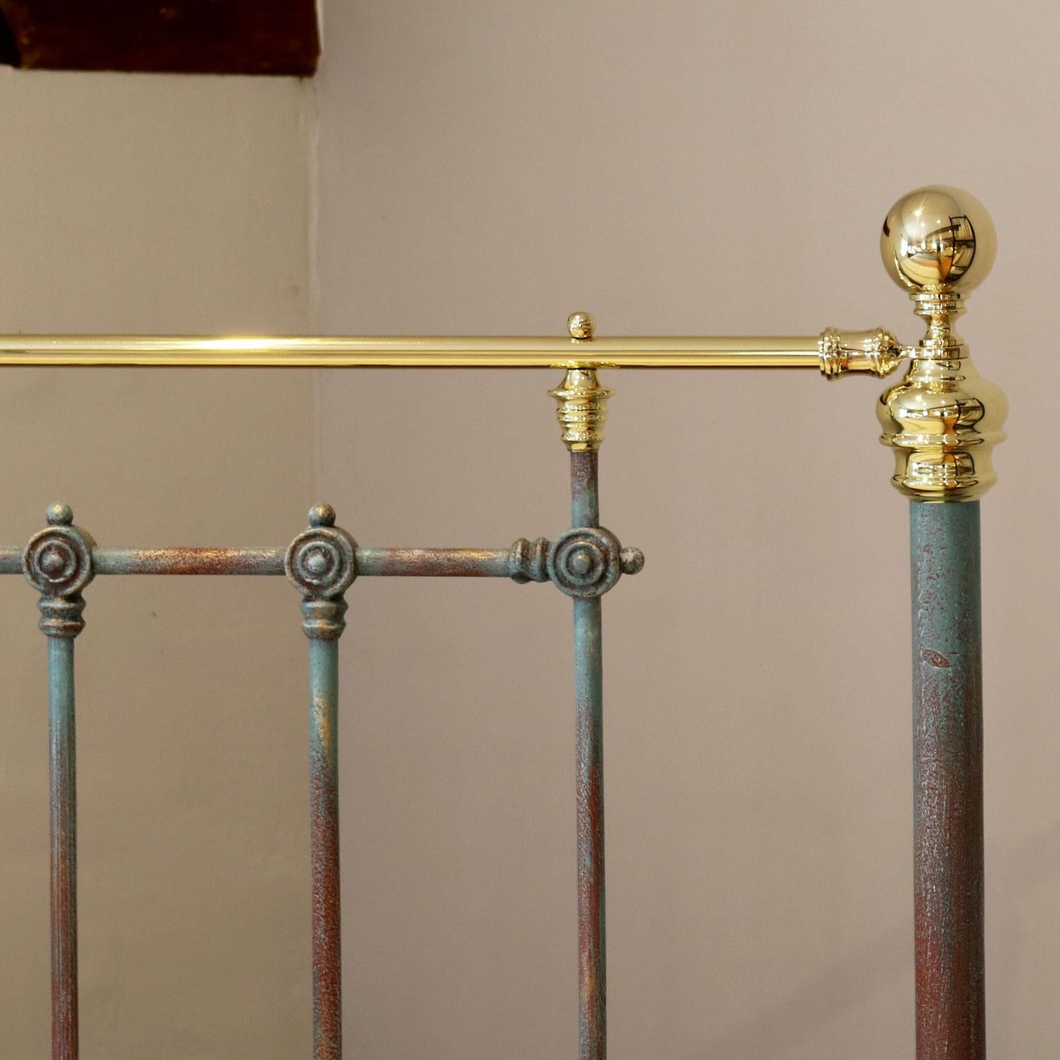 Brass Decorative Antique Bed in Blue Verdigris MK234