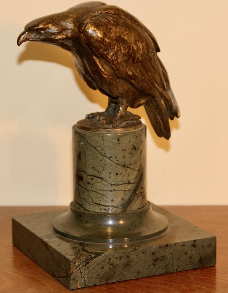 Decorative, Antique Bronze Sculpture of an Eagle, on a Marble Base For