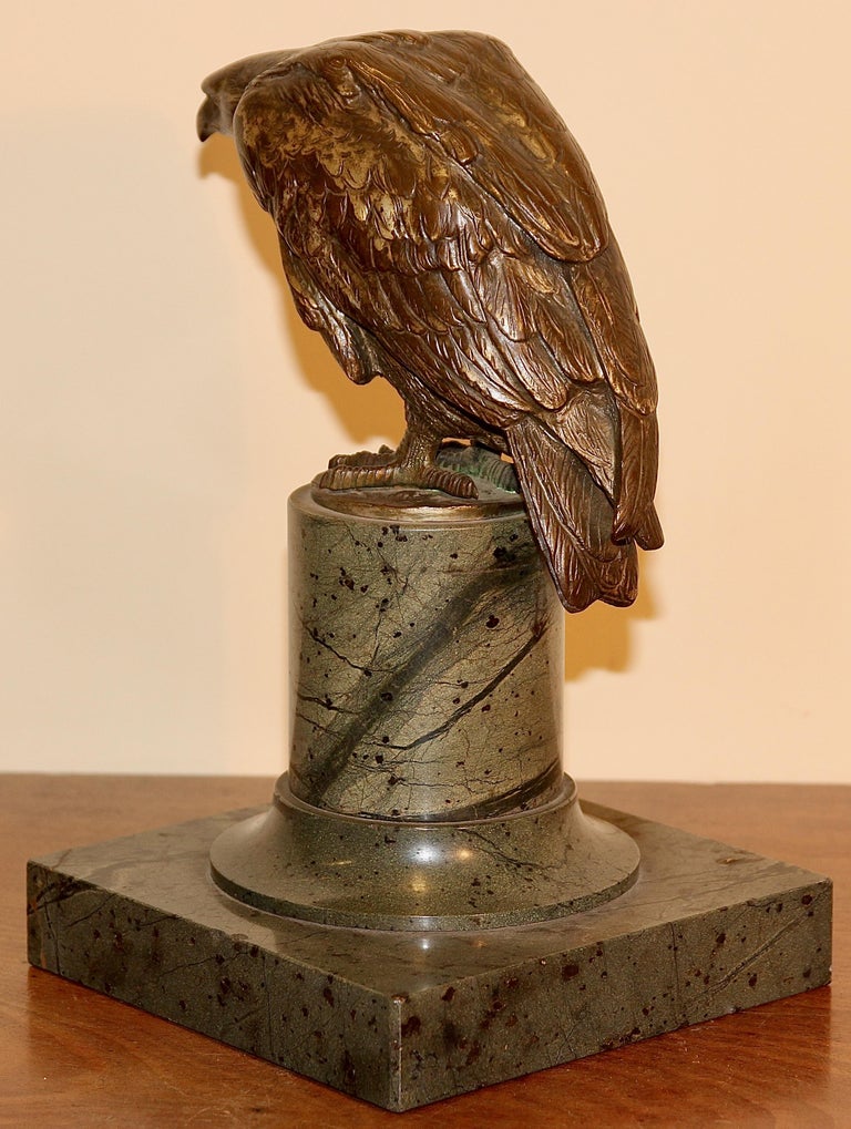 Decorative, Antique Bronze Sculpture of an Eagle, on a Marble Base For
