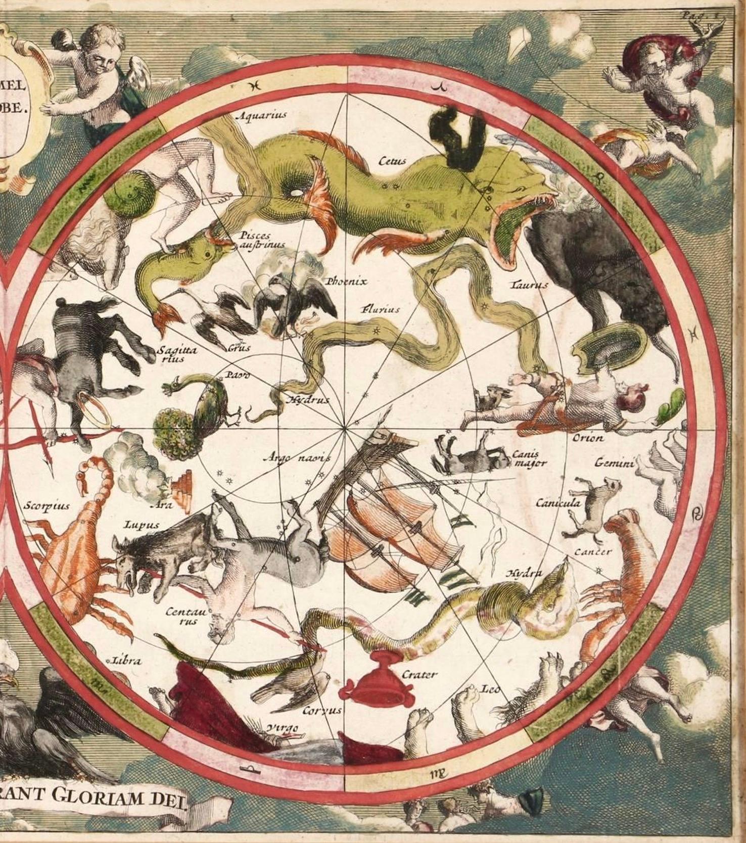 Carte céleste ancienne - Globe de Hemel, Zodiac & Constellations par Halma, 1720

Cette carte céleste à double hémisphère, intitulée Hemel Globe. Coeli enarrant gloriam Dei (Les cieux proclament la gloire de Dieu), a été publié à Amsterdam par