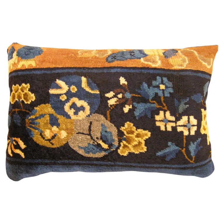 Decorative Antique Chinese Pillow Rug with Floral Elements For Sale at