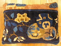 Decorative Antique Chinese Rug Pillow with Floral Elements