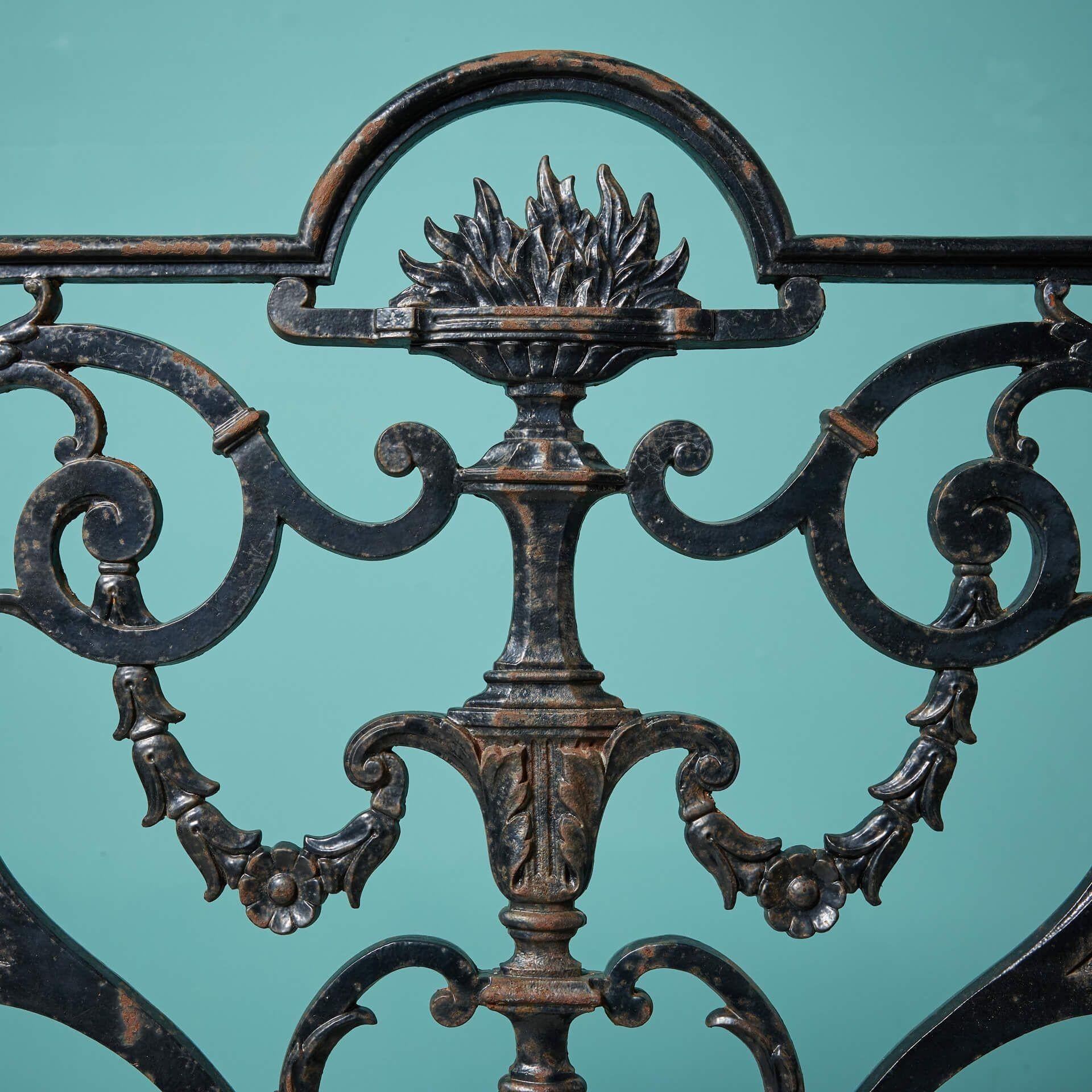 19th Century Decorative Antique English Cast Iron Railing Panel For Sale