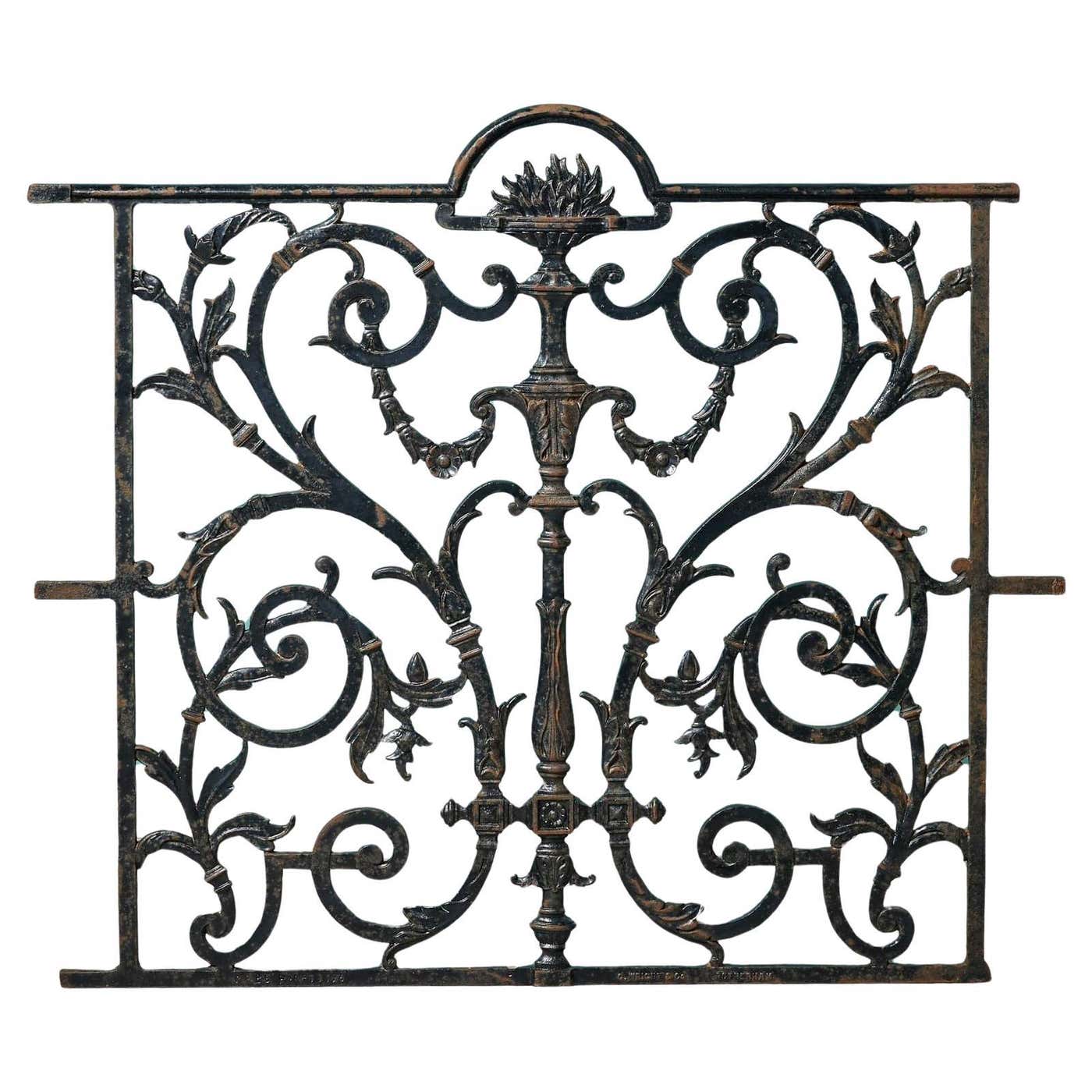 Decorative Antique English Cast Iron Railing Panel For Sale at 1stDibs