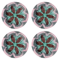 Decorative Vintage Etruscan Majolica Pink and Green Oyster Plates - Set of Four
