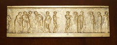 DECORATIVE ANTIQUE GOLD GILT BRONZE RECTANGULAR GRAND TOUR ROMAN FRIEZE PLAQUe