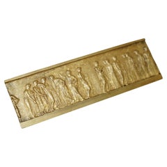 DECORATIVE ANTIQUE GOLD GILT BRONZE RECTANGULAR GRAND TOUR ROMAN FRIEZE PLAQUe