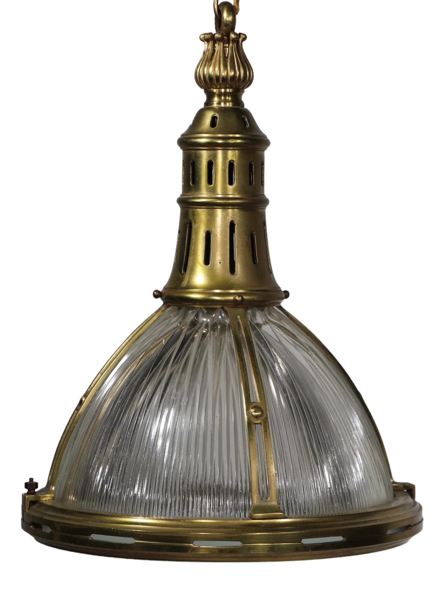 American Decorative Antique Halophane Pendant Chandelier with Brass Hardware For Sale