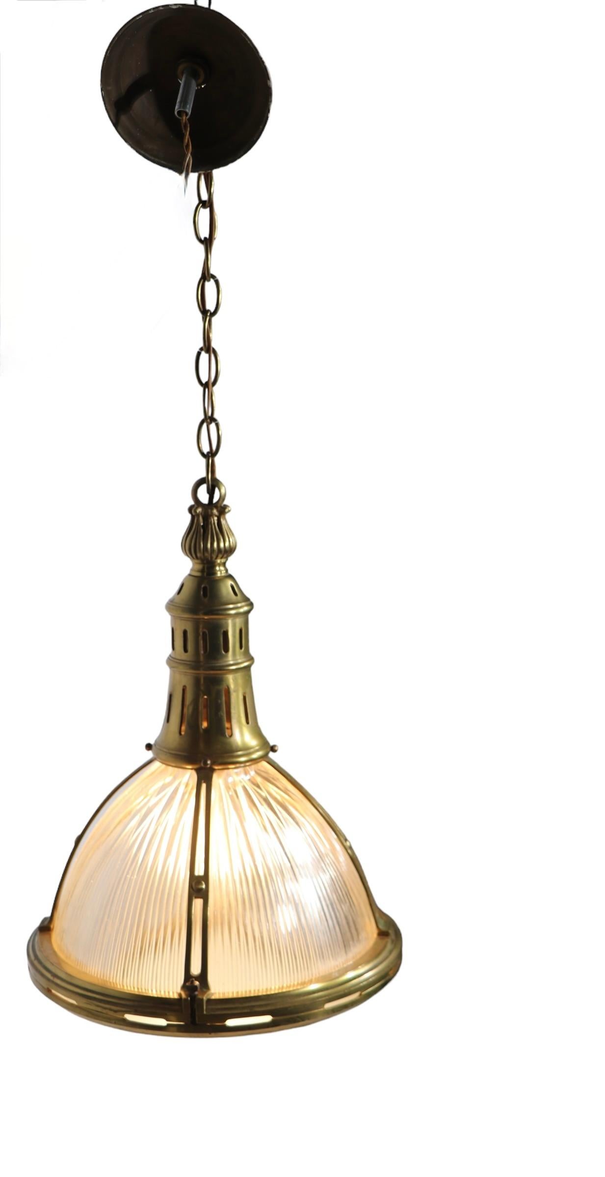Decorative Antique Halophane Pendant Chandelier with Brass Hardware In Good Condition For Sale In New York, NY
