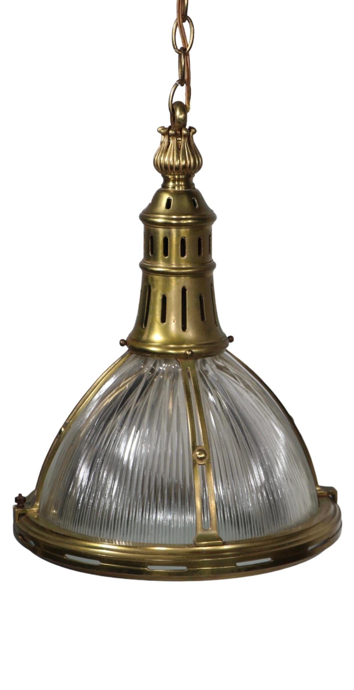 Decorative Antique Halophane Pendant Chandelier with Brass Hardware For Sale 2