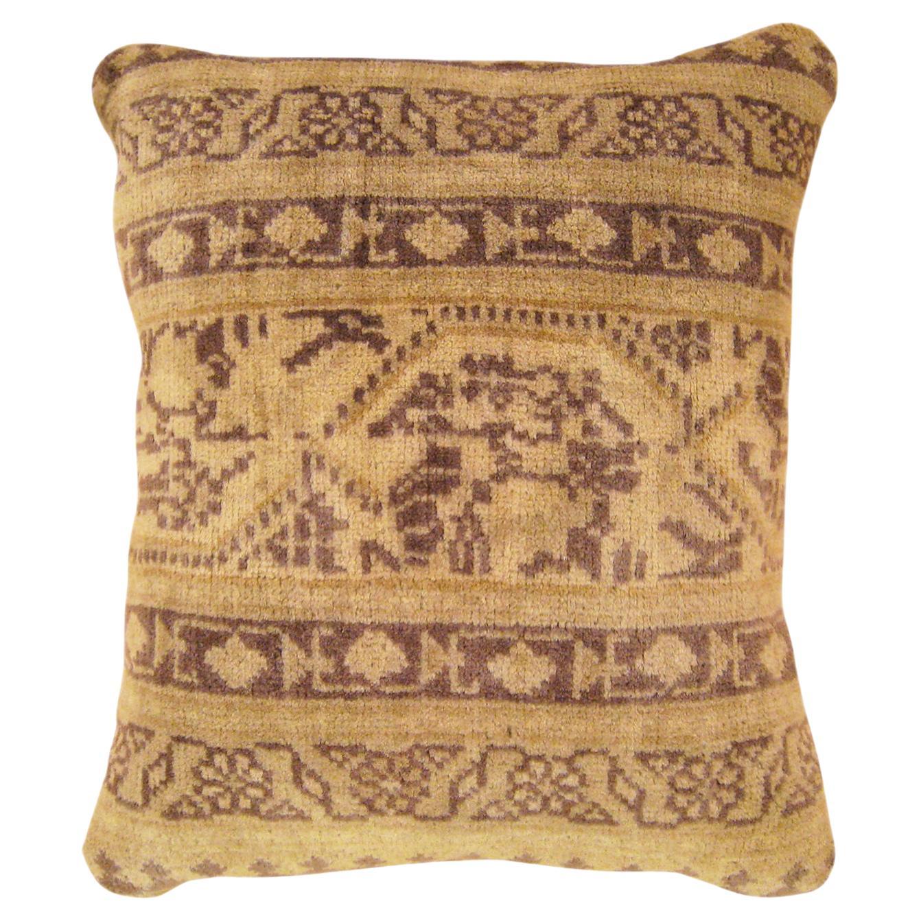 Decorative Antique Indian Agra Carpet Pillow with Geometric Abstracts