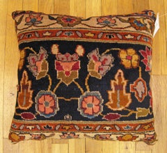 Decorative Antique Indian Agra Rug Pillow with Floral Elements Allover