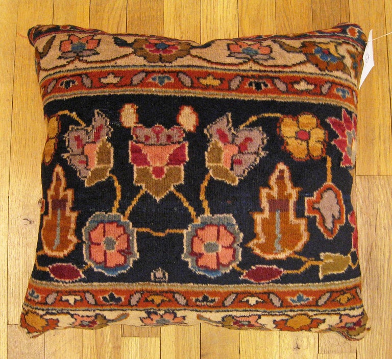 Decorative Antique Indian Agra Rug Pillow with Floral Elements Allover