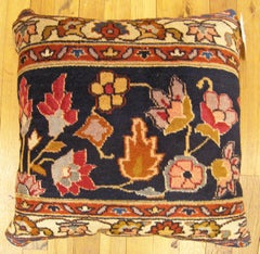 Decorative Antique Indian Agra Rug Pillow with Floral Elements Allover