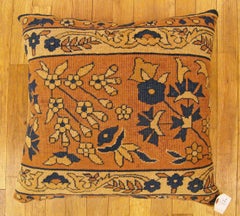 Decorative Antique Indian Agra Rug Pillow with Floral Elements Allover