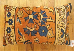 Decorative Antique Indian Agra Rug Pillow with Floral Elements Allover