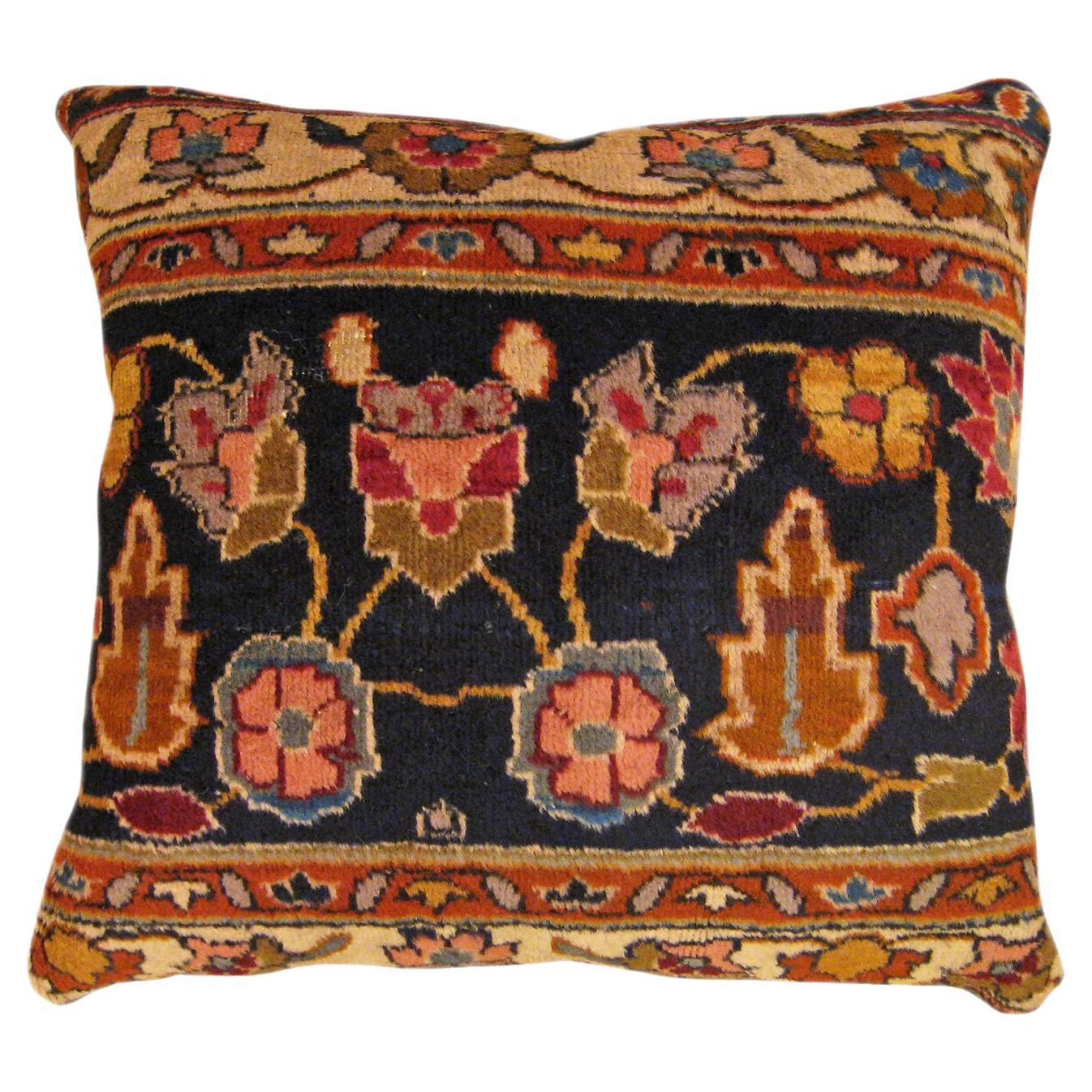 Decorative Antique Indian Agra Rug Pillow with Floral Elements Allover For Sale