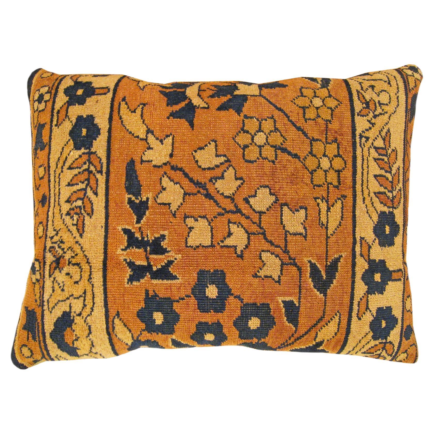  Decorative Antique Indian Agra Rug Pillow with Floral Elements Allover