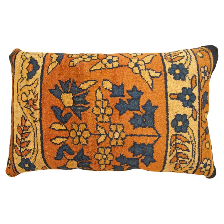 Decorative Antique Indian Agra Rug Pillow with Floral Elements Allover