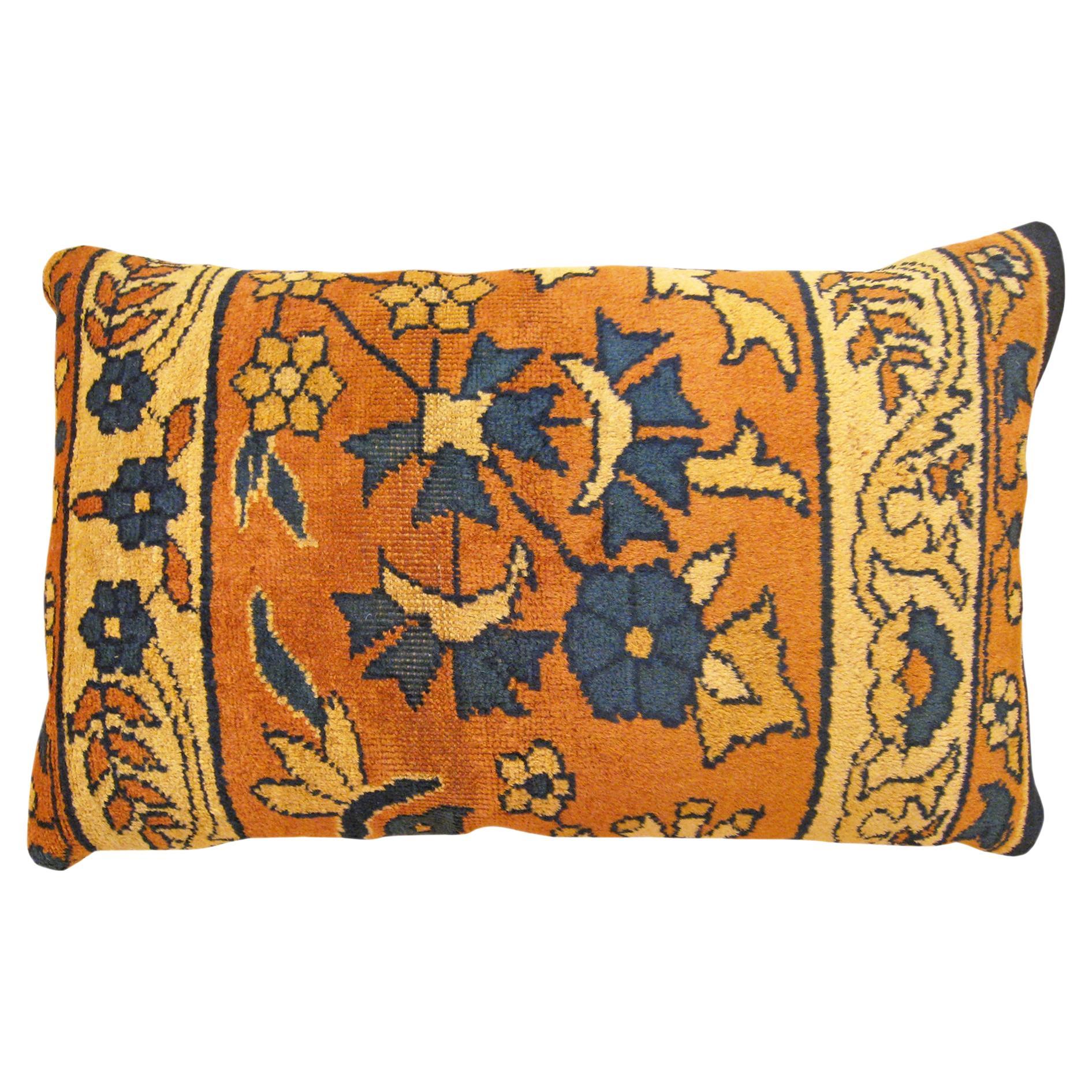 Decorative Antique Indian Agra Rug Pillow with Floral Elements Allover For Sale