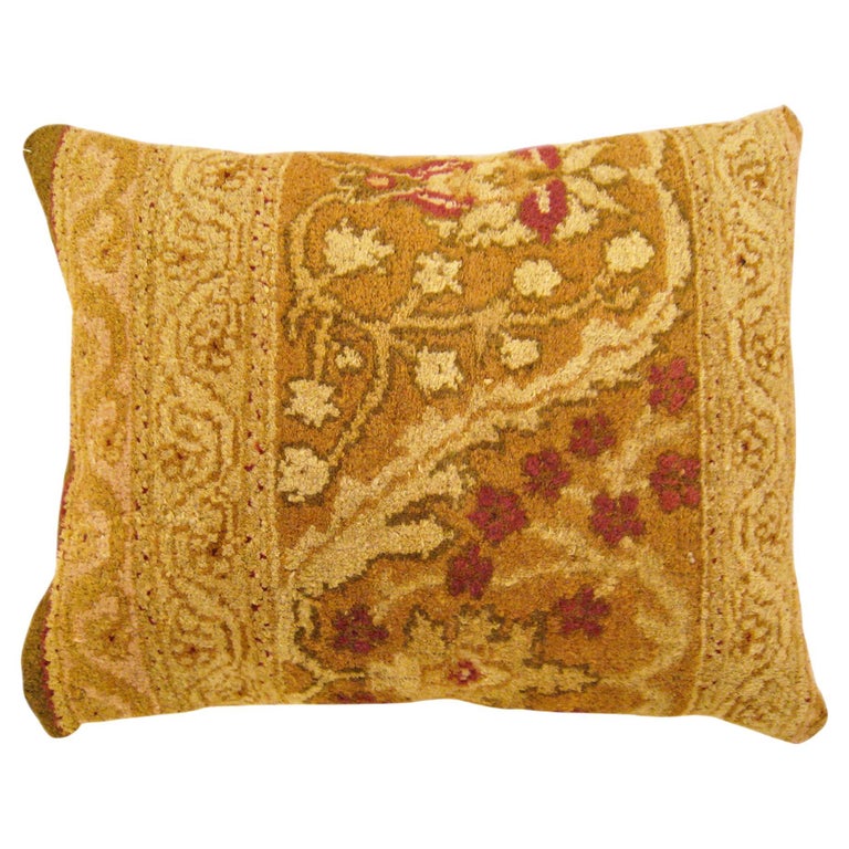 Decorative Antique Indian Agra Rug Pillow with Floral Elements Allover