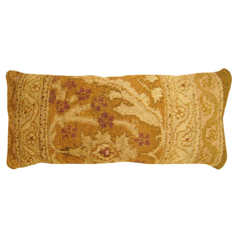 Decorative Antique Indian Agra Rug Pillow with Floral Elements Allover