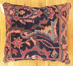 Decorative Antique Indian Agra Rug Pillow with Floral Elements