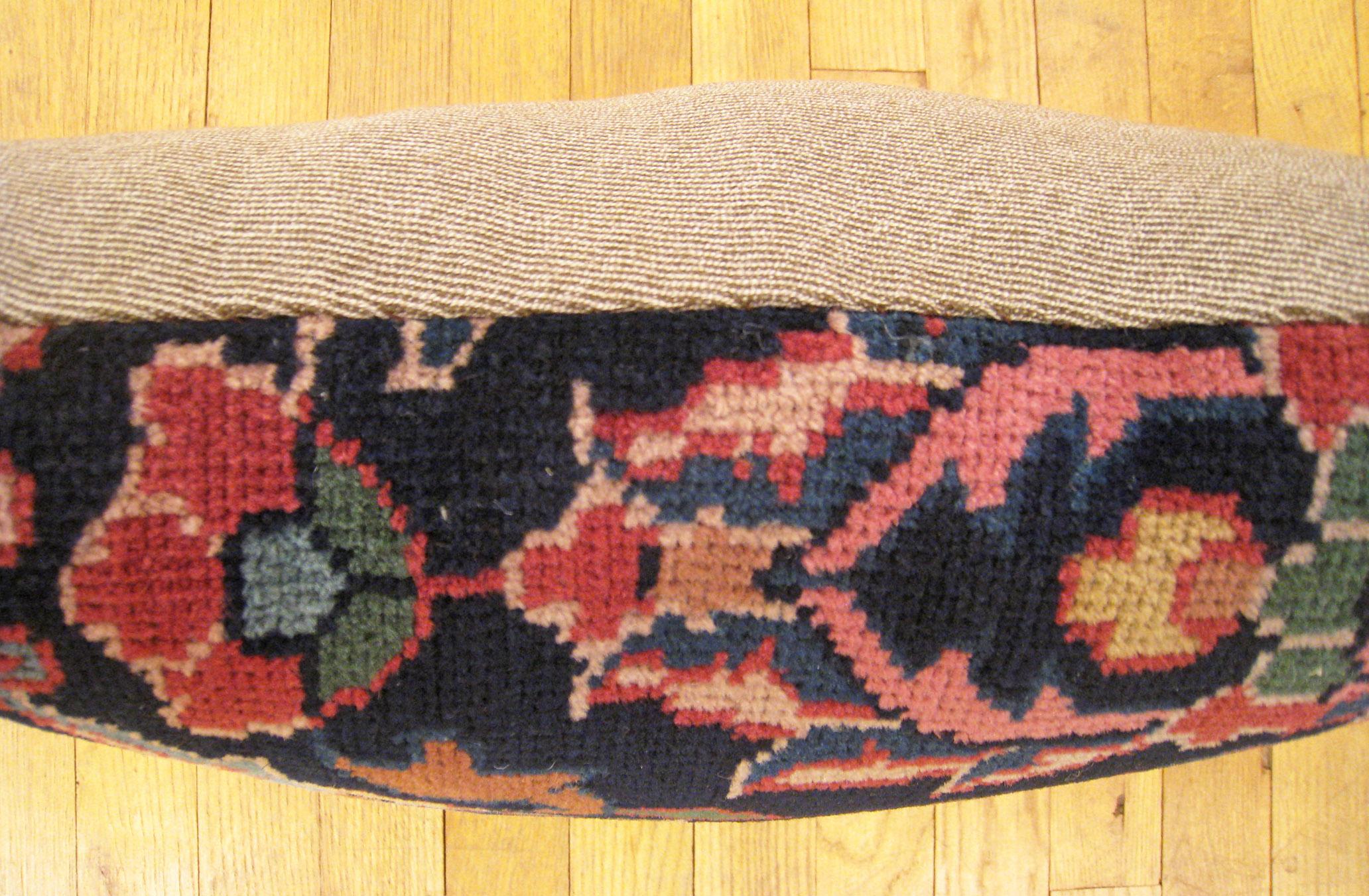 Decorative Antique Indian Agra Rug Pillow with Floral Elements In Fair Condition For Sale In New York, NY