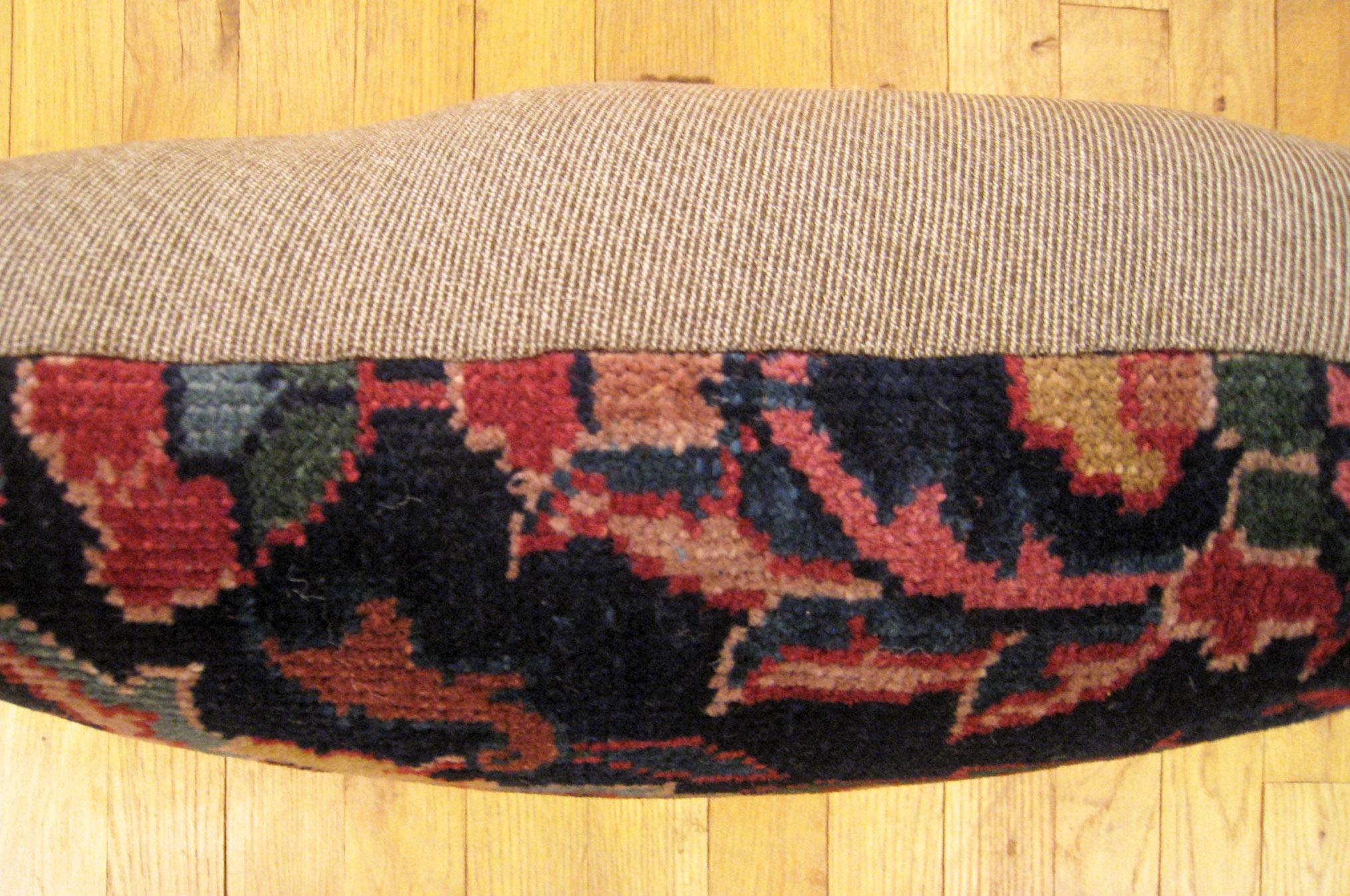 Decorative Antique Indian Agra Rug Pillow with Floral Elements In Fair Condition For Sale In New York, NY