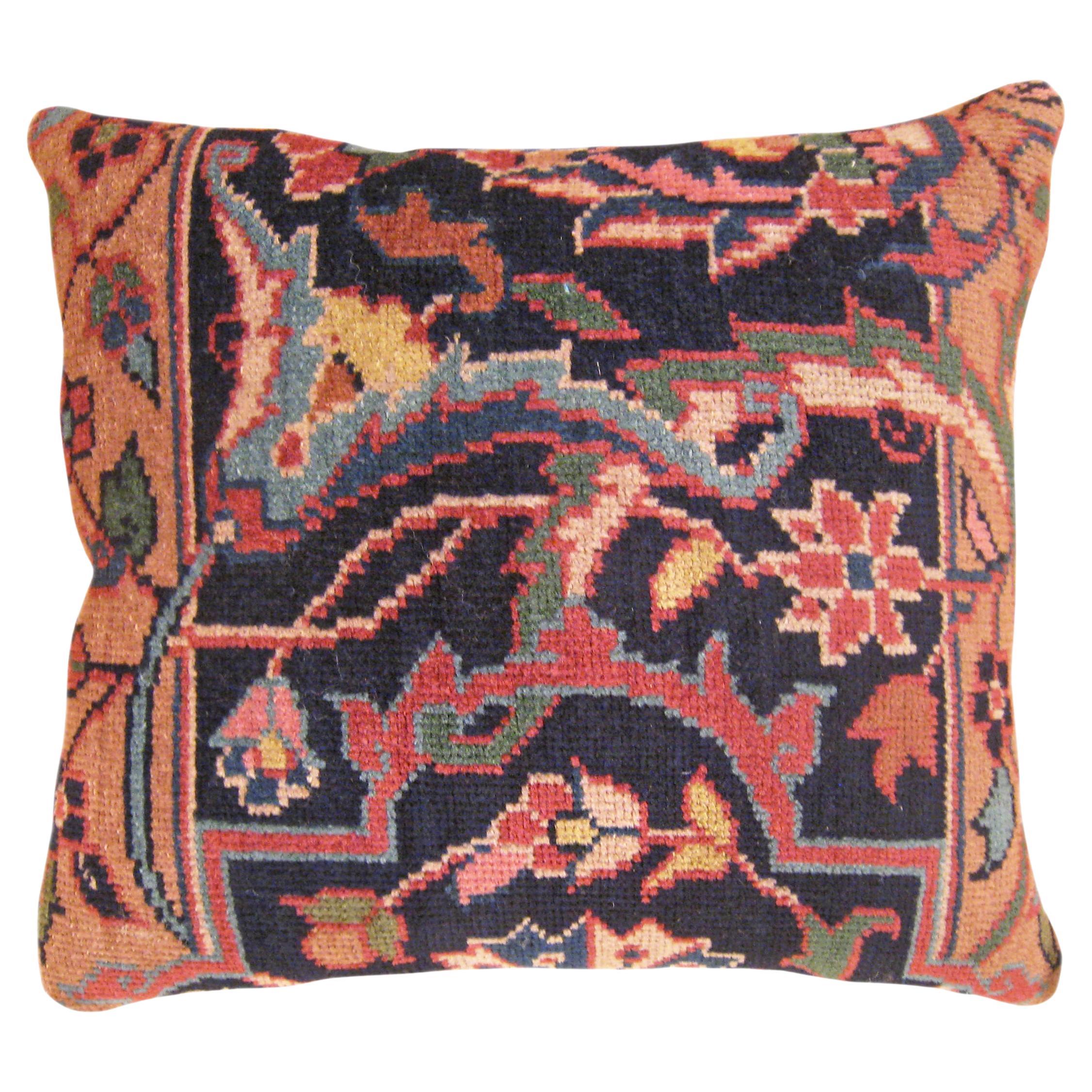 Decorative Antique Indian Agra Rug Pillow with Floral Elements For Sale