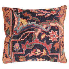 Decorative Antique Indian Agra Rug Pillow with Floral Elements