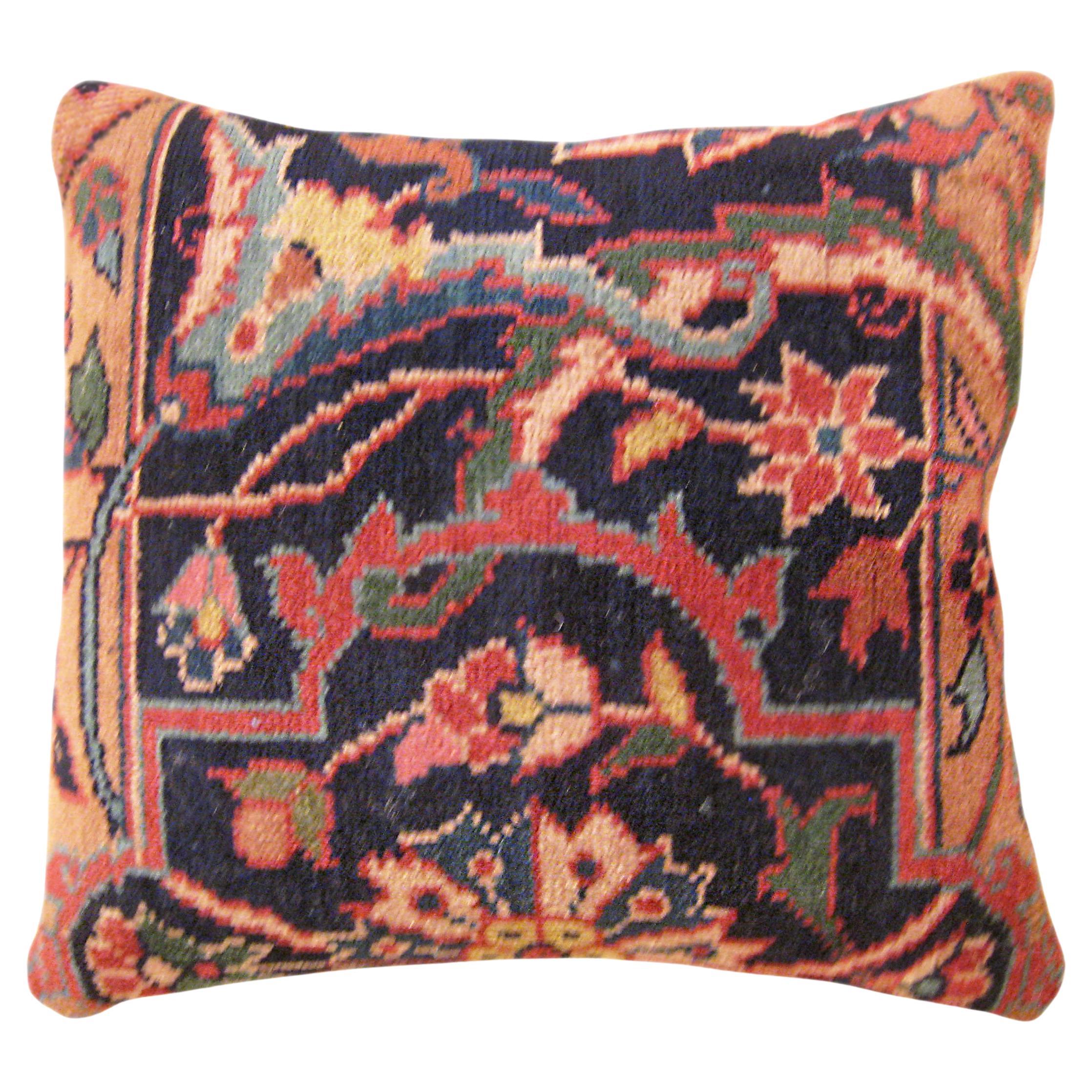 Decorative Antique Indian Agra Rug Pillow with Floral Elements