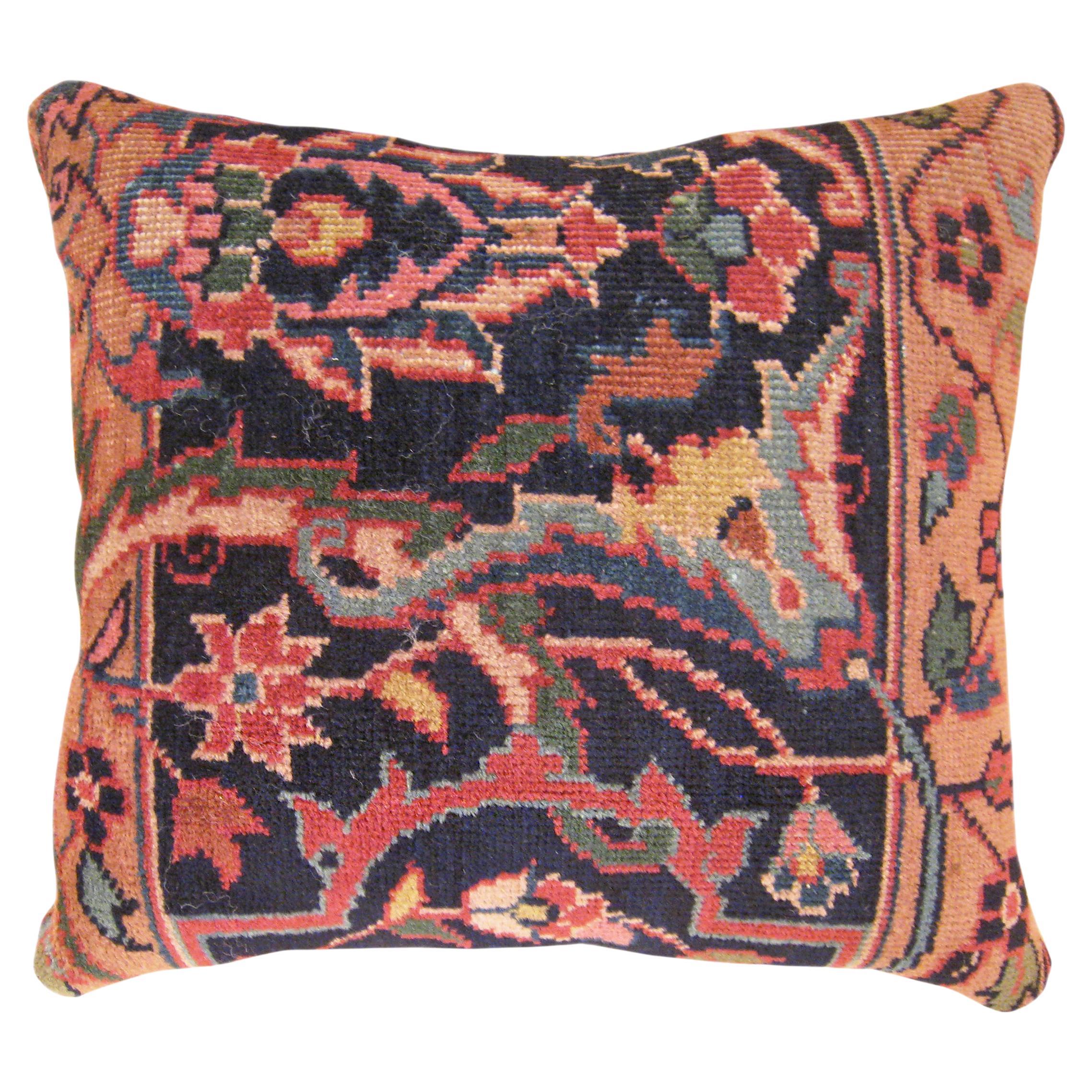 Decorative Antique Indian Agra Rug Pillow with Floral Elements