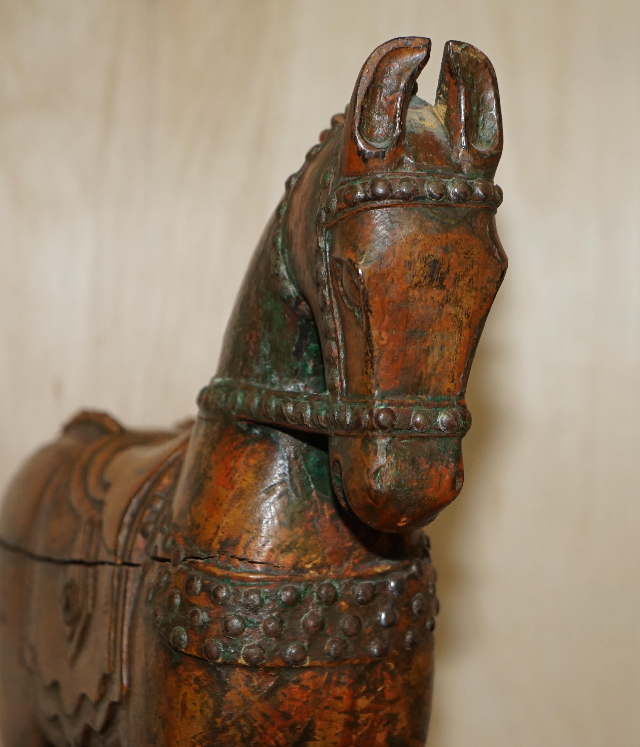 Decorative Antique Indian Hand Carved & Painted Wooden Statue of a Lovely Horse 6