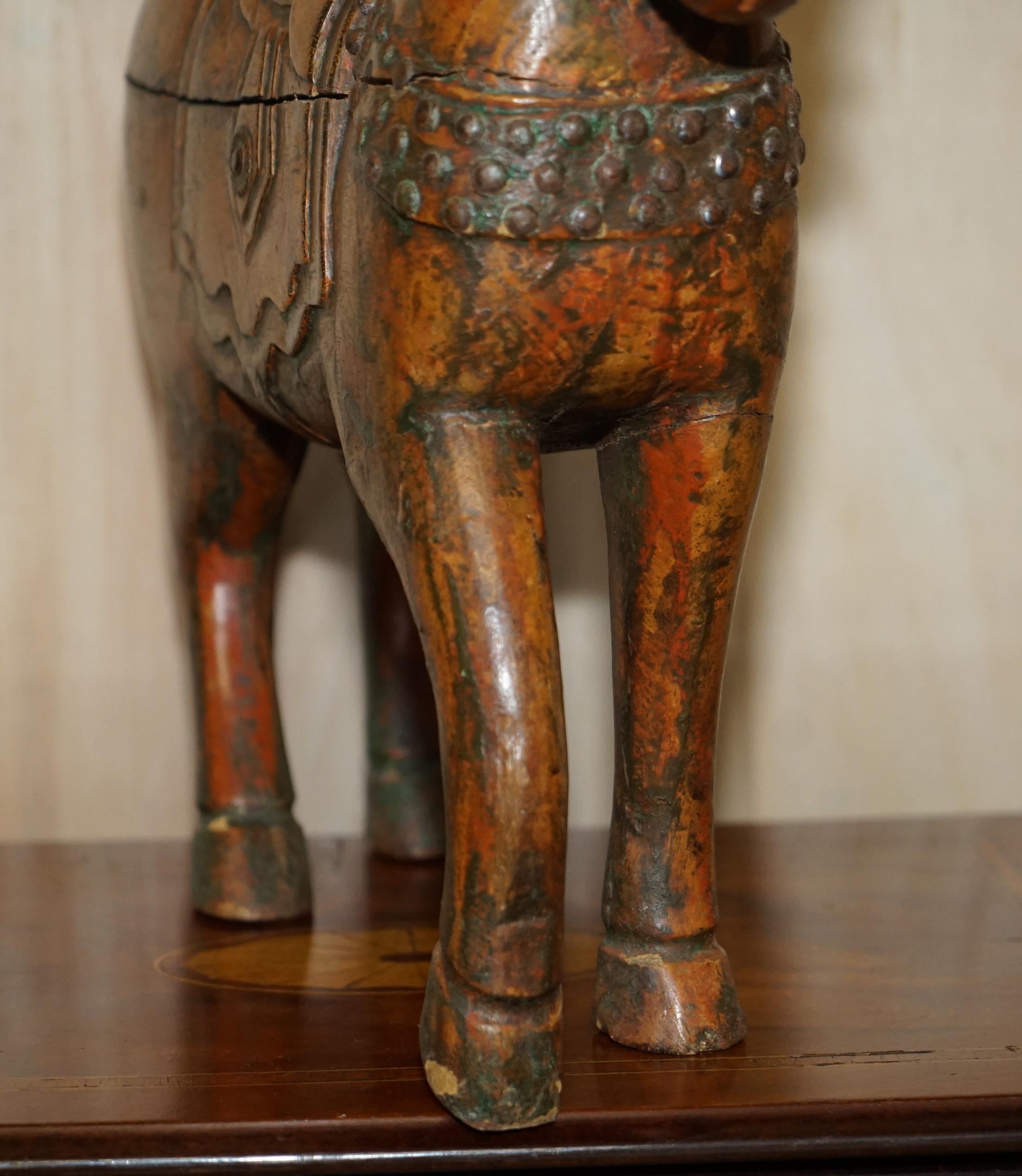Decorative Antique Indian Hand Carved & Painted Wooden Statue of a Lovely Horse 7
