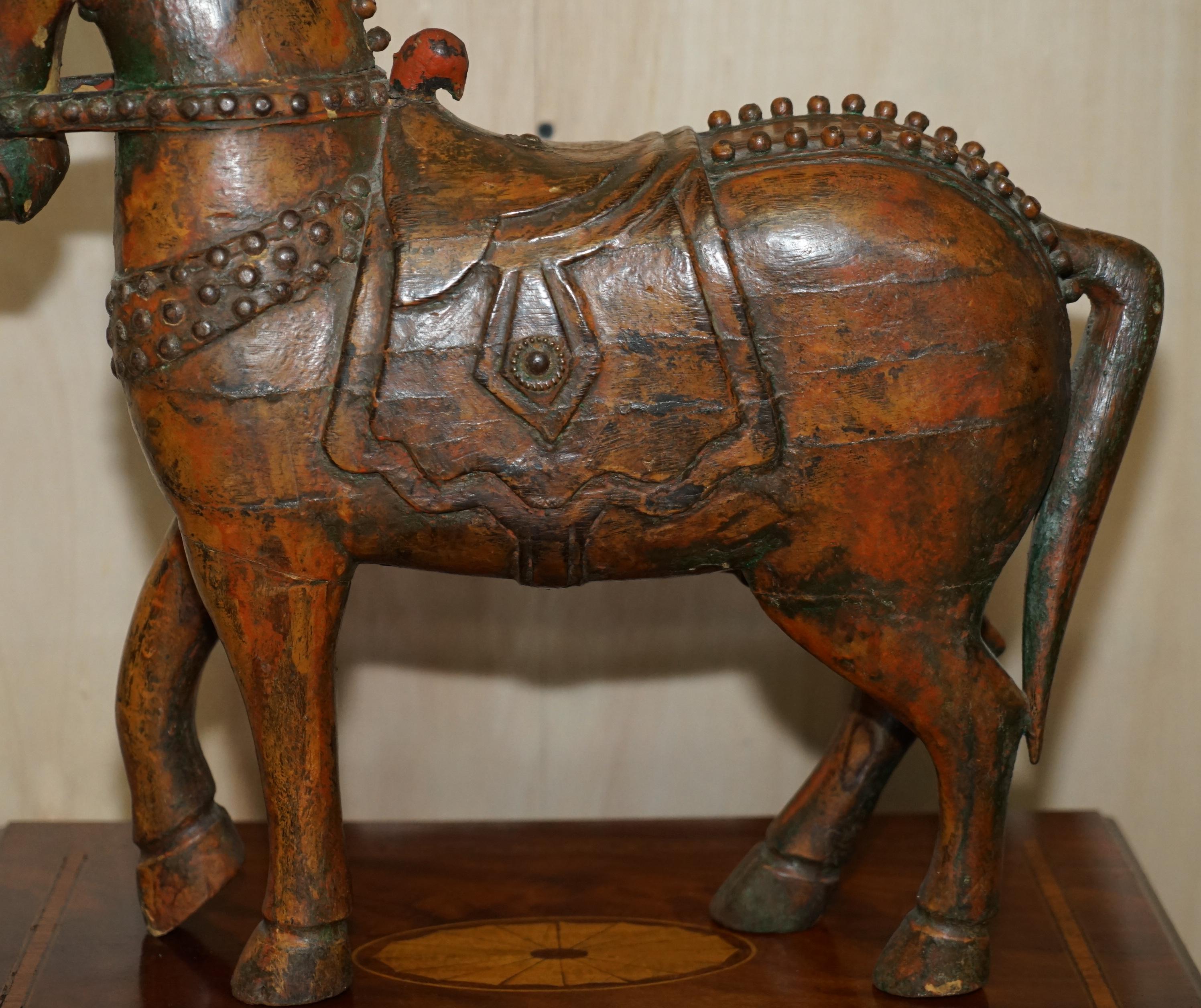 Decorative Antique Indian Hand Carved & Painted Wooden Statue of a Lovely Horse 9