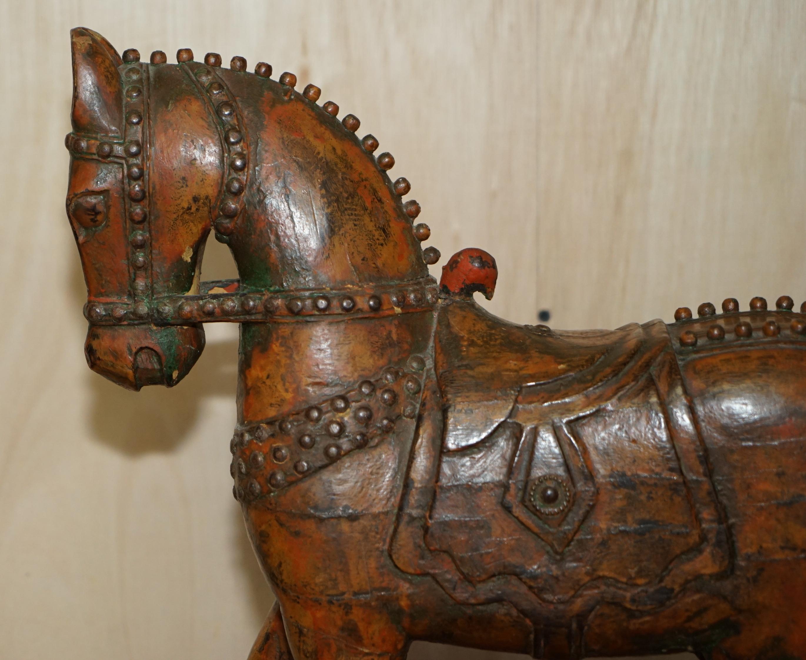 Decorative Antique Indian Hand Carved & Painted Wooden Statue of a Lovely Horse 10